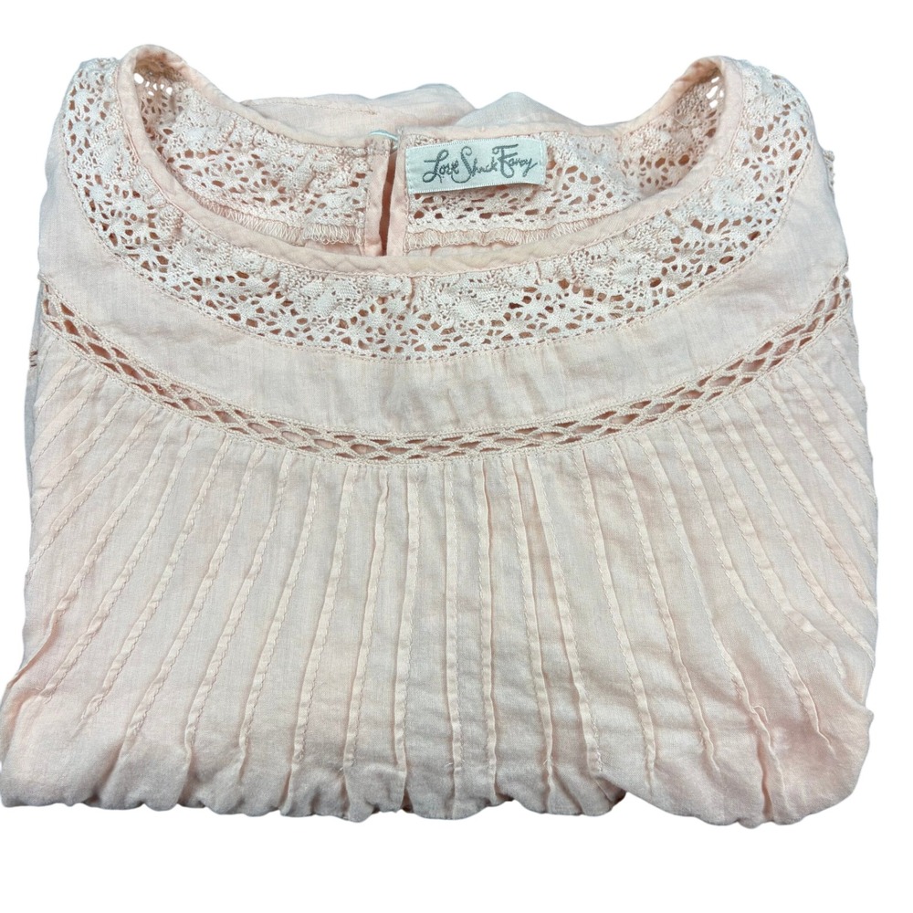 LoveShackFancy Lace Pintuck Blouse Women 2‎ Pink Romantic Cottagecore Parisian